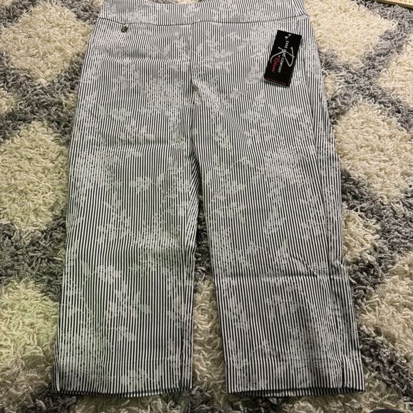 Rekucci Ease Into Comfort Capri Pants Black White Stripe Sz‎ 14 NWT - Picture 1 of 7